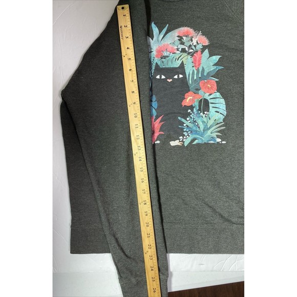 Delta Fleece Sweatshirt Top Black Cat Hawaii Popoki Floral Long Sleeve XL - Picture 15 of 16